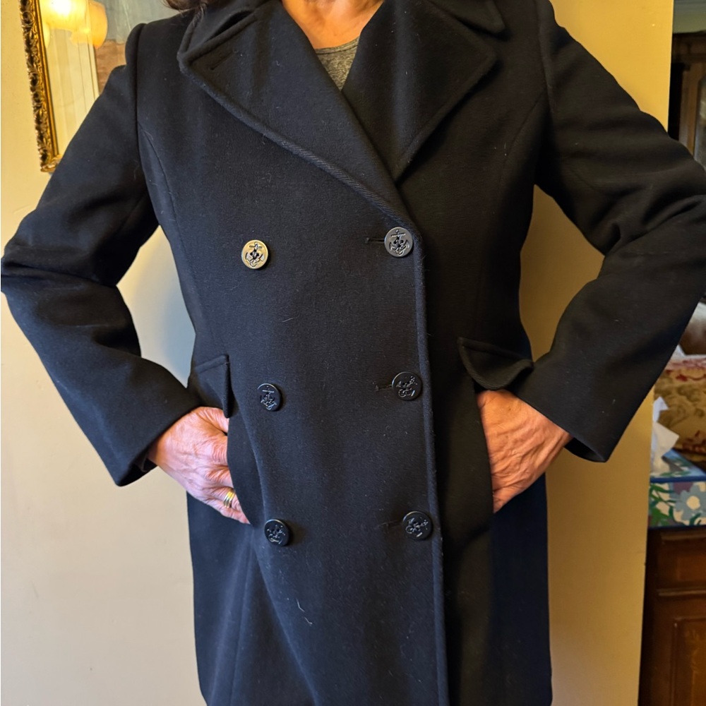 Talbots Double-Breasted 100% Wool Black Women’s Size 14 Pea Coat